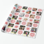 フォトコラージュと赤い雪の結晶クリスマス ラッピングペーパー (アンロールド)