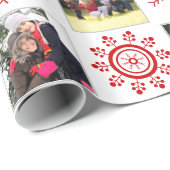 フォトコラージュと赤い雪の結晶クリスマス ラッピングペーパー (ロールコーナー)