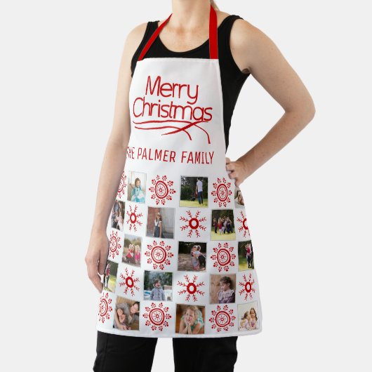フォトコラージュと赤い雪片メリークリスマス エプロン (インサイチュ)