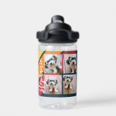 フォトコラージュと4枚の写真カラフルレトロストライプ ウォーターボトル (背面)