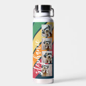 フォトコラージュと4枚の写真カラフルレトロストライプ ウォーターボトル (背面)