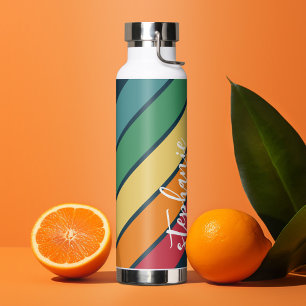 フォトコラージュと4枚の写真カラフルレトロストライプ ウォーターボトル