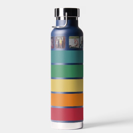 フォトコラージュと8枚の写真カラフルレトロストライプ ウォーターボトル (右面)