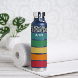 フォトコラージュと8枚の写真カラフルレトロストライプ ウォーターボトル