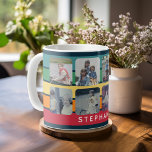 フォトコラージュと8枚の写真カラフルレトロストライプ コーヒーマグカップ<br><div class="desc">アップロードする前に、写真を正方形にトリミングすることを確認する。このグモダンリッドデザインは、いくつかの色ブロックと、名前またはモノグラムの場所を含む。きれいな線と丸い角が見モダンえる。上級ユーザの場クリック合はカスタマイズ、編集/ボタンで線の色を変更できる。</div>