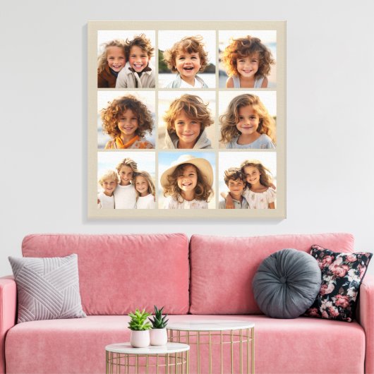 フォトコラージュと9つの正方形の写真 – Taupe キャンバスプリント (インサイチュ (リビング))
