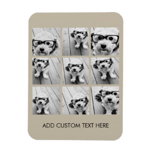 フォトコラージュと9つの正方形の写真 – Taupe マグネット
