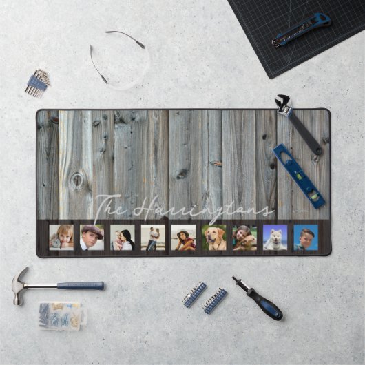 フォトコラージュのウッドルックファミリー名 デスクマット (ワークステーション)