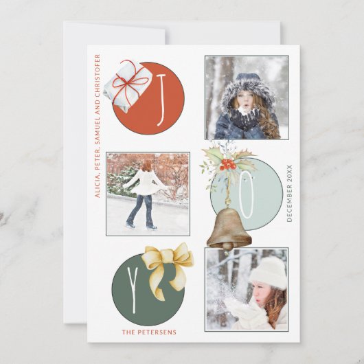 フォトコラージュのクリスマスおもしろいカラフルの喜び シーズンカード (正面)