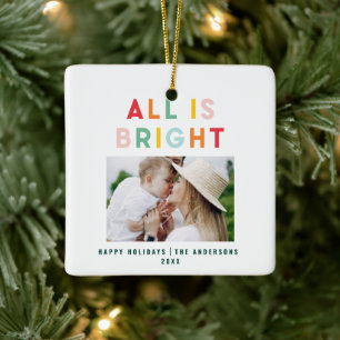 フォトコラージュのクリスマスレインボーカラフルブライトホー セラミックオーナメント