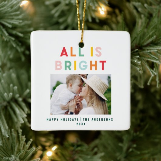 フォトコラージュのクリスマスレインボーカラフルブライトホー セラミックオーナメント (ツリー)