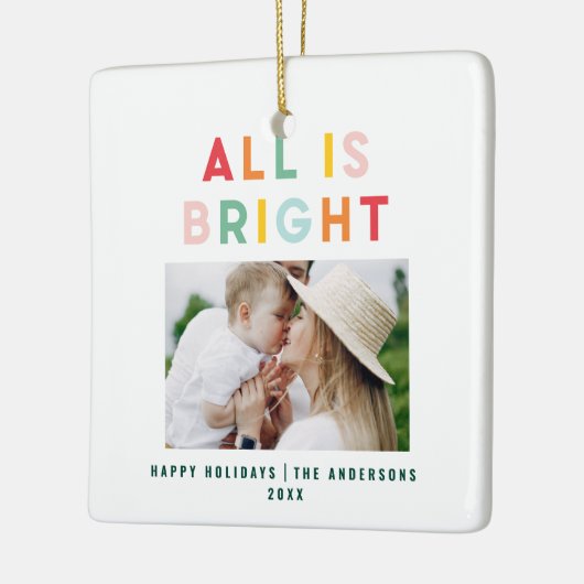 フォトコラージュのクリスマスレインボーカラフルブライトホー セラミックオーナメント (左)