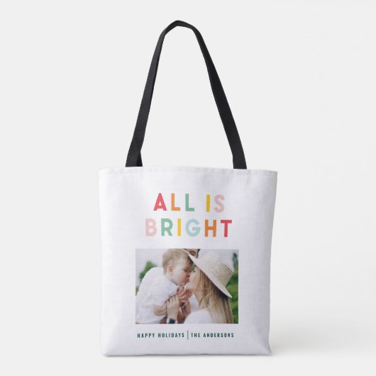 フォトコラージュのクリスマスレインボーカラフルブライトホー トートバッグ (裏面)