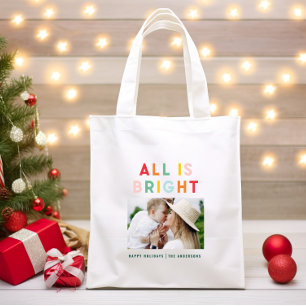 フォトコラージュのクリスマスレインボーカラフルブライトホー トートバッグ