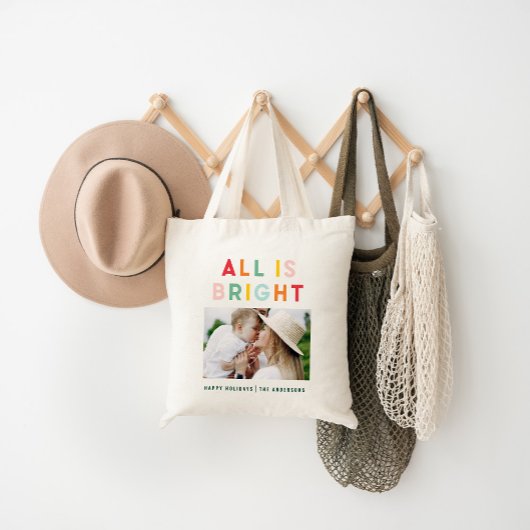 フォトコラージュのクリスマスレインボーカラフルブライトホー トートバッグ