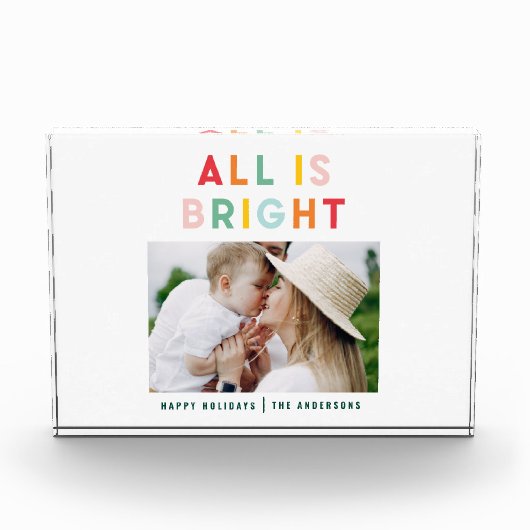 フォトコラージュのクリスマスレインボーカラフルブライトホー フォトブロック (正面)