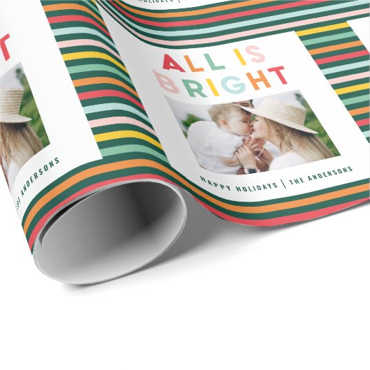 フォトコラージュのクリスマスレインボーカラフルブライトホー ラッピングペーパー (ロールコーナー)