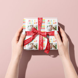 フォトコラージュのクリスマスレインボーカラフルブライトホー ラッピングペーパー
