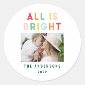 フォトコラージュのクリスマスレインボーカラフルブライト ラウンドシール (正面)