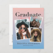 フォトコラージュのグラデーションの卒業発表 案内ポストカード (正面/裏面)