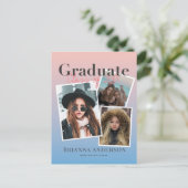 フォトコラージュのグラデーションの卒業発表 案内ポストカード (スタンド正面)