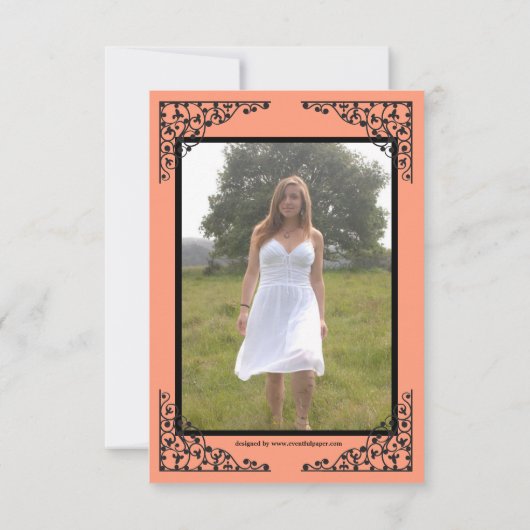 フォトコラージュのコーラルレース – 3x5グラッド発表 招待状 (裏面)