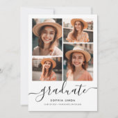 フォトコラージュのスクリプトモダンのエレガント卒業 招待状 (正面)