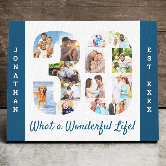 フォトコラージュのセット番号30青カスタム白 キャンバスプリント