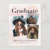 フォトコラージュのピンクの卒業発表 案内ポストカード (正面)