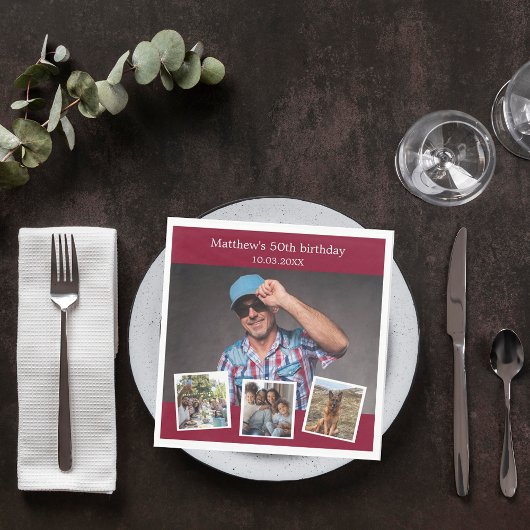 フォトコラージュのブルゴーニュ誕生日パーティー スタンダードランチョンナプキン