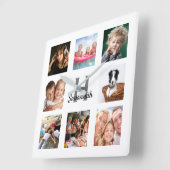 フォトコラージュのモノグラム白人家族 スクエア壁時計 (傾斜)