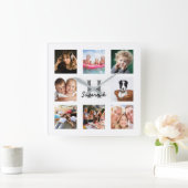 フォトコラージュのモノグラム白人家族 スクエア壁時計 (ホーム)