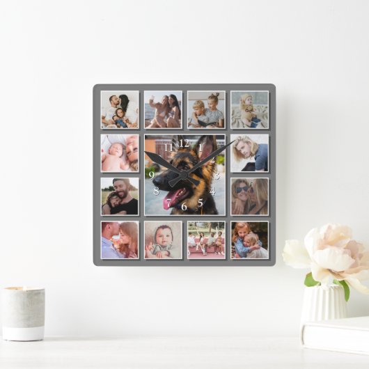 フォトコラージュの作成 スクエア壁時計 (ホーム)