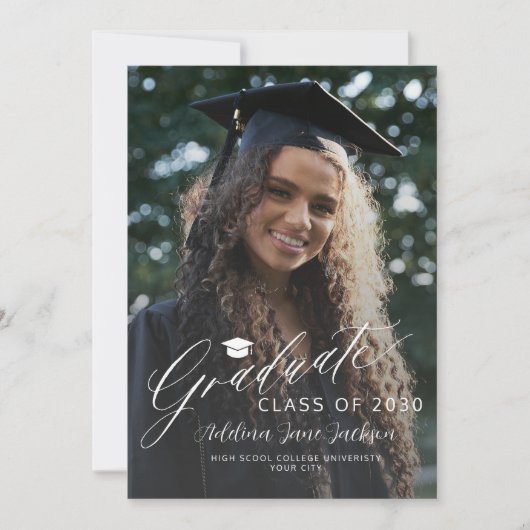 フォトコラージュの卒業生の台本のモダン卒業 案内状 (正面)