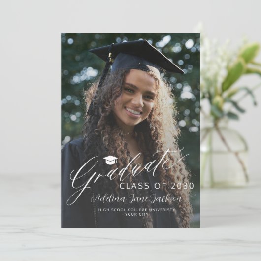 フォトコラージュの卒業生の台本のモダン卒業 案内状 (スタンド正面)