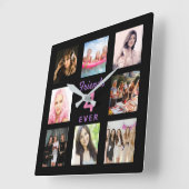 フォトコラージュの友人は永遠にフォトブラックbffピンク スクエア壁時計 (傾斜)