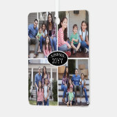 フォトコラージュの家族の名前と年の白黒 メタルオーナメント (正面左)