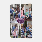 フォトコラージュの家族の名前と年パープル&ホワイト メタルオーナメント (正面左)