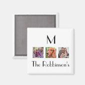 フォトコラージュの家族の名前のイニシャルテンプレート マグネット (正面/裏面)