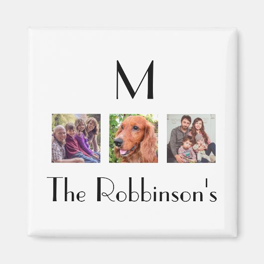 フォトコラージュの家族の名前のイニシャルテンプレート マグネット (正面)