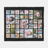 フォトコラージュの家族の名前またはタイトルブラック フリースブランケット (正面(横))