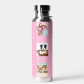 フォトコラージュの家族の名前ピンク ウォーターボトル (左面)