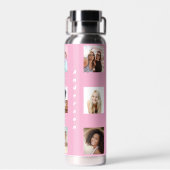 フォトコラージュの家族の名前ピンク ウォーターボトル (背面)