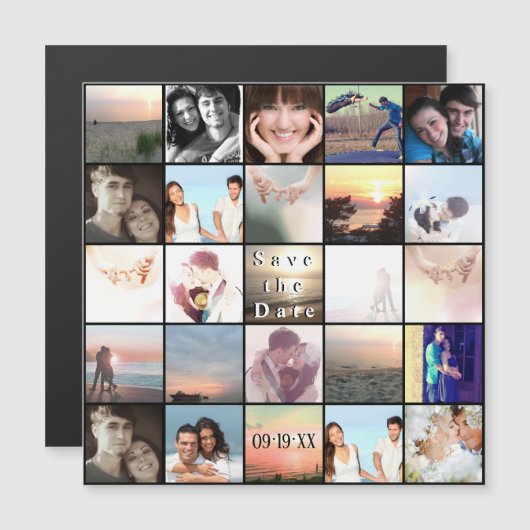 フォトコラージュの日付を保存 マグネット招待状 (正面/裏面)