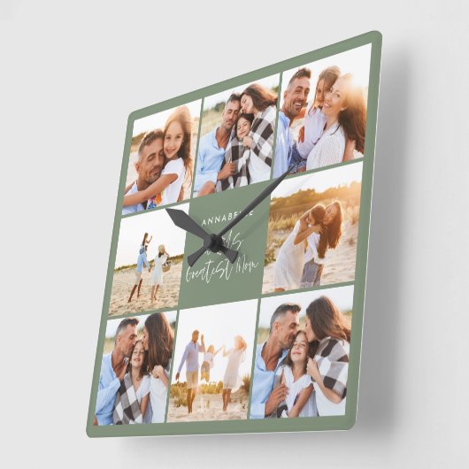 フォトコラージュの緑の母親ガーリーの日 スクエア壁時計 (傾斜)