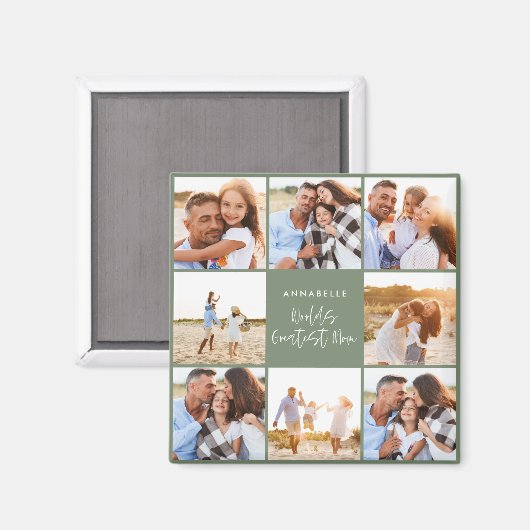 フォトコラージュの緑の母親ガーリーの日 マグネット (正面/裏面)