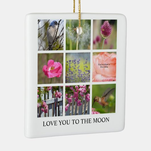 フォトコラージュの花と鳥の個人用設定 セラミックオーナメント (右)