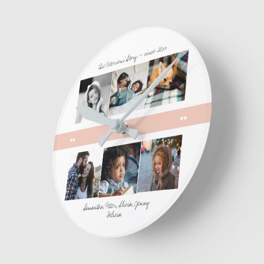フォトコラージュは家族の時計を作成する ラウンド壁時計 (傾斜)