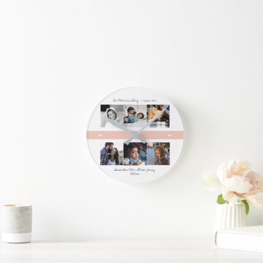 フォトコラージュは家族の時計を作成する ラウンド壁時計 (ホーム)