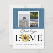 フォトコラージュひまわりダスティブルーウッド結婚ズ3 サンキューカード (正面)